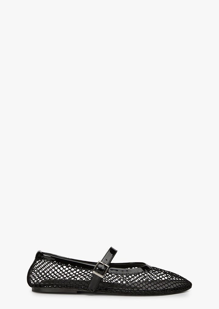 Mia Black Mesh/Patent Flats